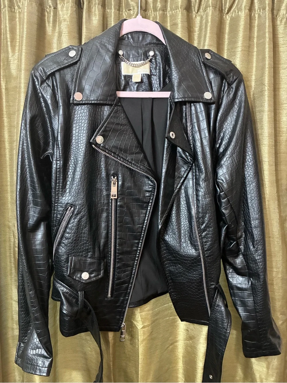 Michael Kors Black Faux Croc Moto Jacket